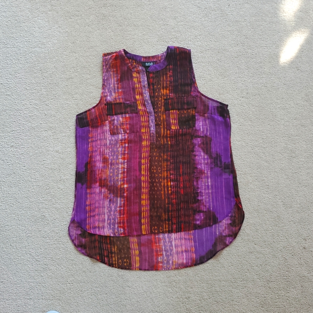a.n.a * Notch Collar Purple Gold Boho Tank